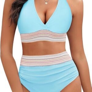 Light Blue Bikini with Chevron Trim